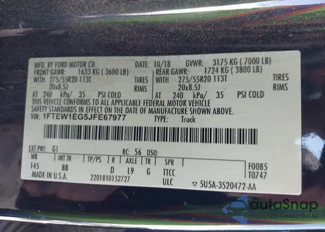 2018 Ford F-150 Platinum from USA, damaged, VIN 1FTEW1EG5JFE67977